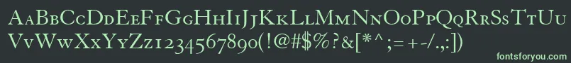 TiascoOldstyleSsiSmallCaps-fontti – vihreät fontit mustalla taustalla