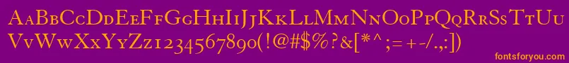 TiascoOldstyleSsiSmallCaps Font – Orange Fonts on Purple Background