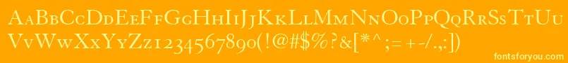 TiascoOldstyleSsiSmallCaps Font – Yellow Fonts on Orange Background