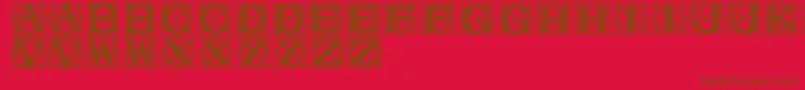 Vaterstitlingcaps-Schriftart – Braune Schriften auf rotem Hintergrund