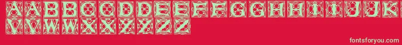 Vaterstitlingcaps-Schriftart – Grüne Schriften auf rotem Hintergrund