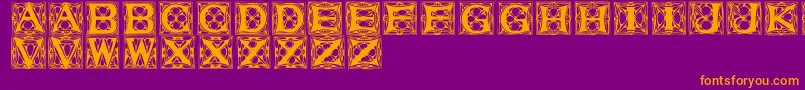 Vaterstitlingcaps-fontti – oranssit fontit violetilla taustalla