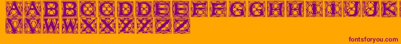 Vaterstitlingcaps-Schriftart – Violette Schriften auf orangefarbenem Hintergrund