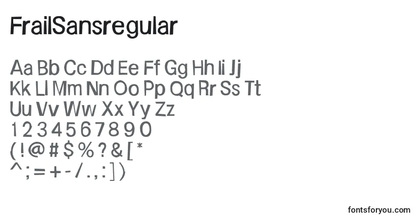 Шрифт FrailSansregular – алфавит, цифры, специальные символы
