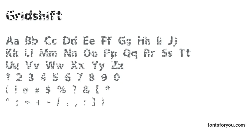 A fonte Gridshift (93571) – alfabeto, números, caracteres especiais
