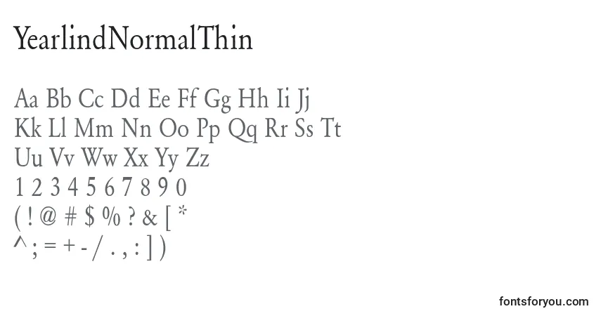 A fonte YearlindNormalThin – alfabeto, números, caracteres especiais