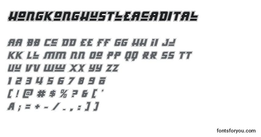 A fonte Hongkonghustleacadital – alfabeto, números, caracteres especiais
