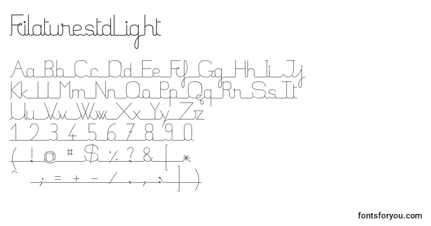 A fonte FilaturestdLight – alfabeto, números, caracteres especiais