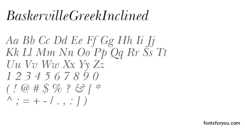 A fonte BaskervilleGreekInclined – alfabeto, números, caracteres especiais
