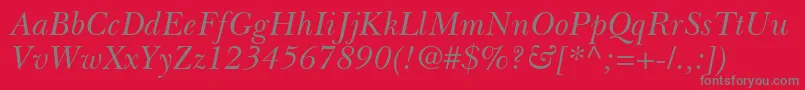 BaskervilleGreekInclined-fontti – harmaat kirjasimet punaisella taustalla