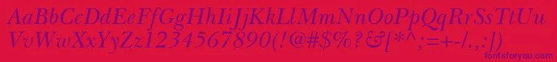BaskervilleGreekInclined-fontti – violetit fontit punaisella taustalla
