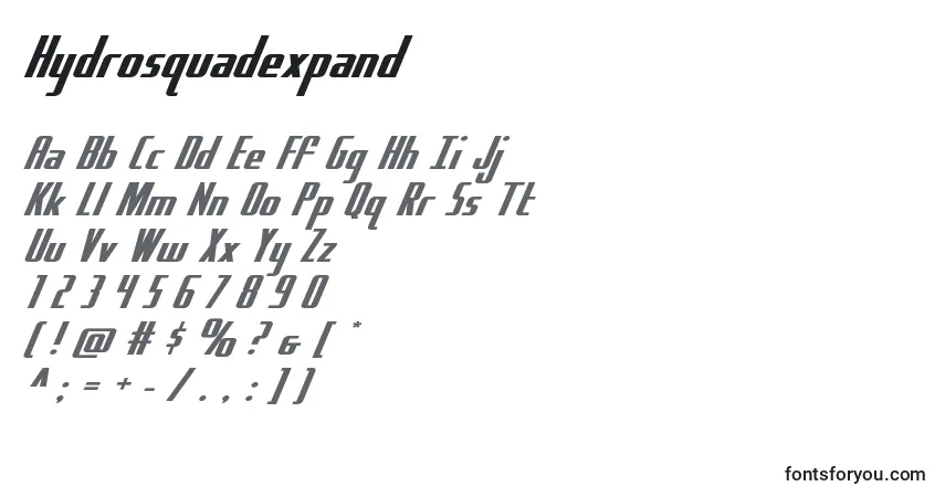 Schriftart Hydrosquadexpand – Alphabet, Zahlen, spezielle Symbole