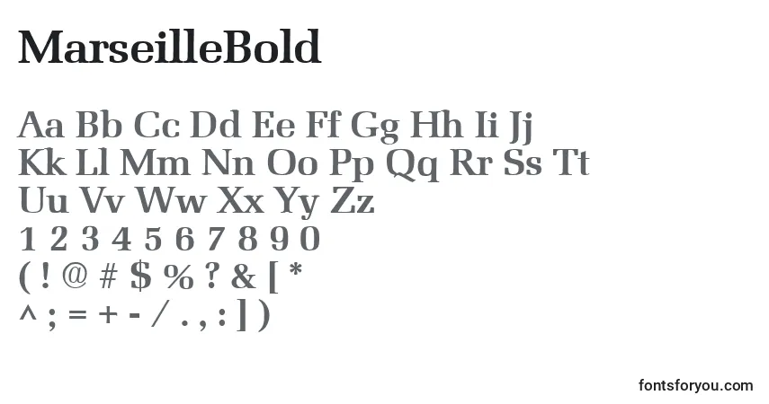 A fonte MarseilleBold – alfabeto, números, caracteres especiais