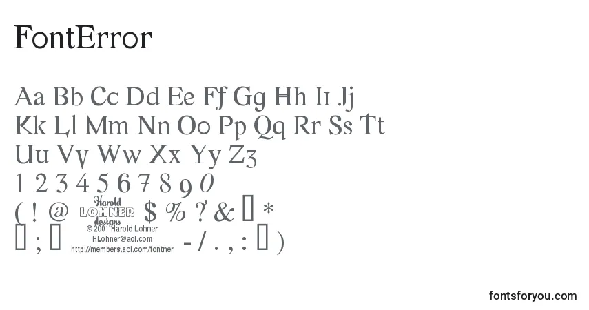 Czcionka FontError – alfabet, cyfry, specjalne znaki