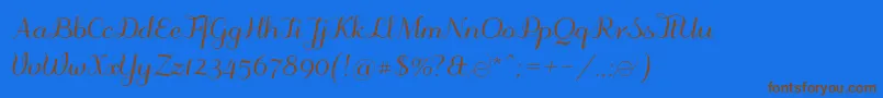 フォントOdstemplik – 茶色の文字が青い背景にあります。