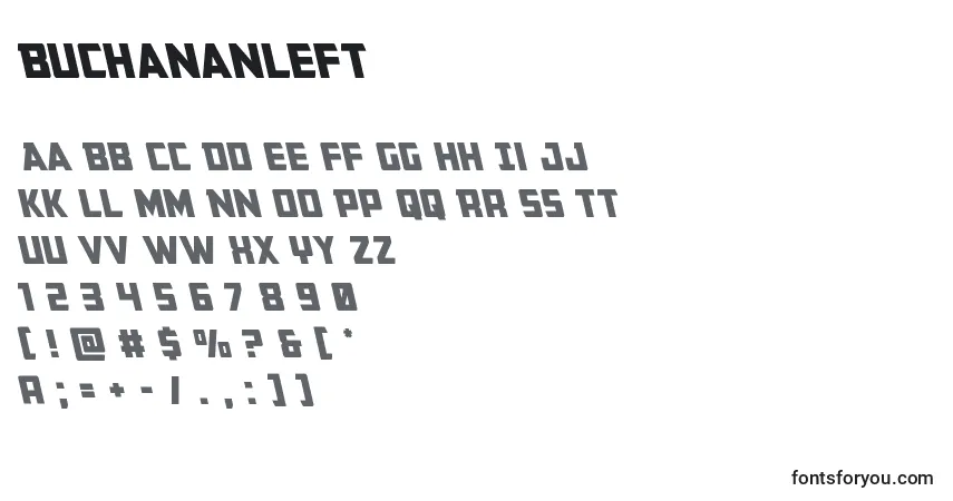 Schriftart Buchananleft – Alphabet, Zahlen, spezielle Symbole
