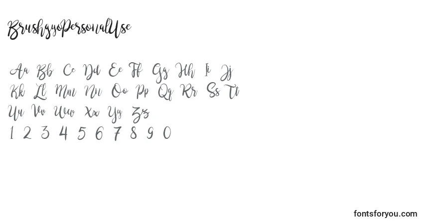 A fonte BrushgyoPersonalUse – alfabeto, números, caracteres especiais