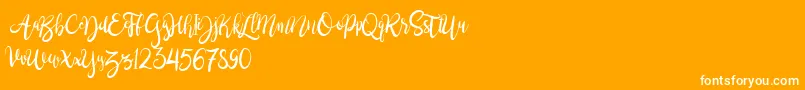 BrushgyoPersonalUse-Schriftart – Weiße Schriften auf orangefarbenem Hintergrund