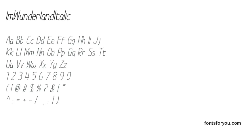 Czcionka ImWunderlandItalic – alfabet, cyfry, specjalne znaki