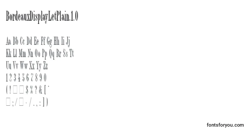 A fonte BordeauxDisplayLetPlain.1.0 – alfabeto, números, caracteres especiais
