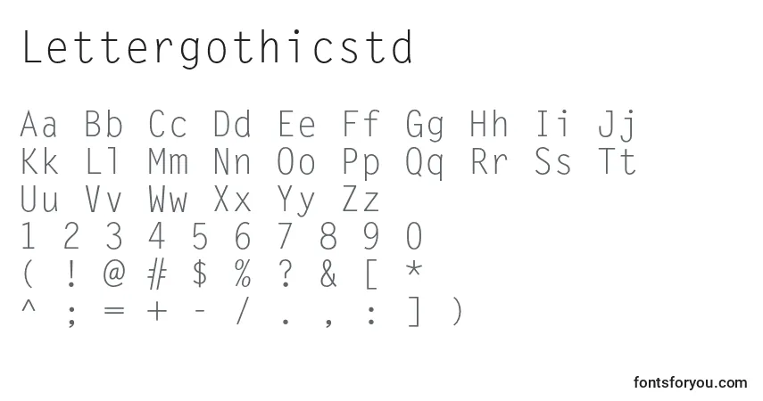 Шрифт Lettergothicstd – алфавит, цифры, специальные символы