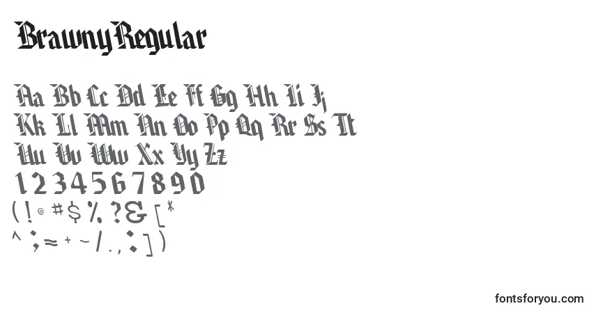 characters of brawnyregular font, letter of brawnyregular font, alphabet of  brawnyregular font
