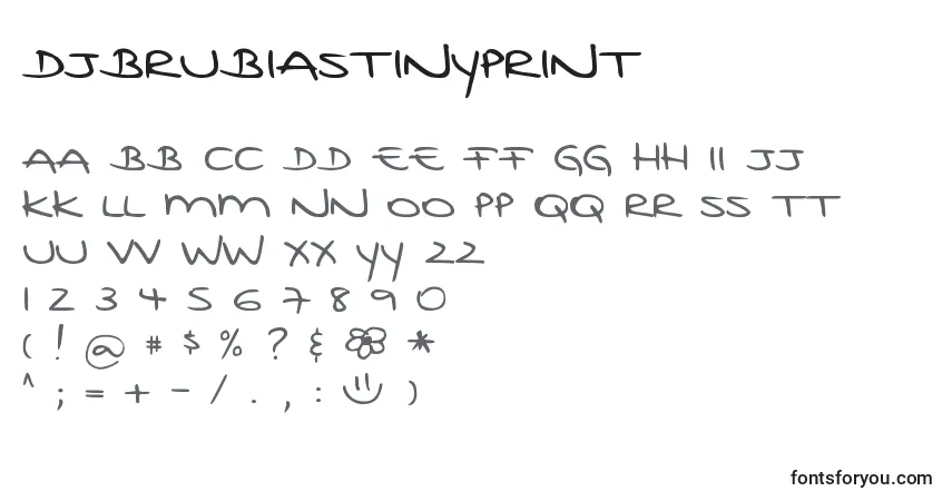 caractères de police djbrubiastinyprint, lettres de police djbrubiastinyprint, alphabet de police djbrubiastinyprint
