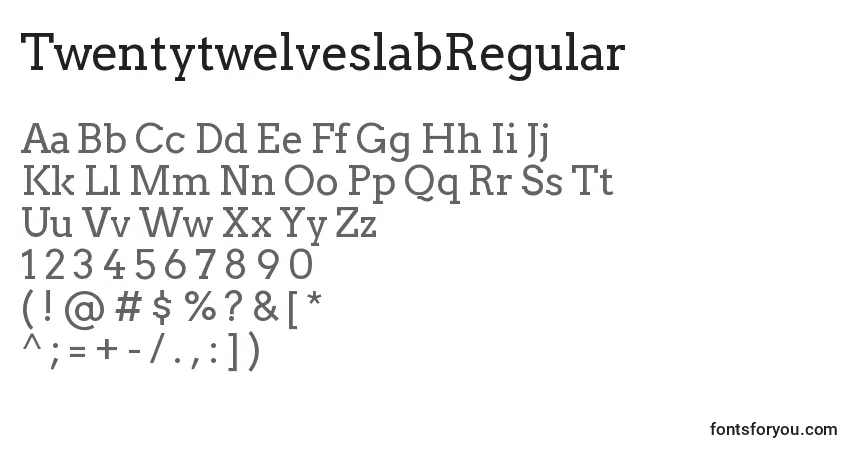 A fonte TwentytwelveslabRegular – alfabeto, números, caracteres especiais