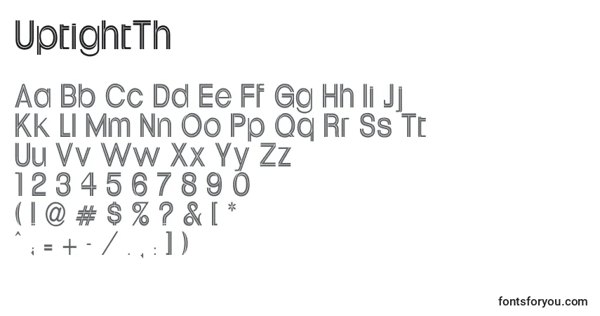 Czcionka UptightTh – alfabet, cyfry, specjalne znaki