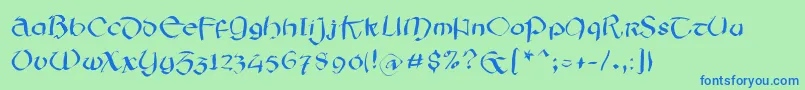 フォントIrishsketchesfs – 青い文字は緑の背景です。