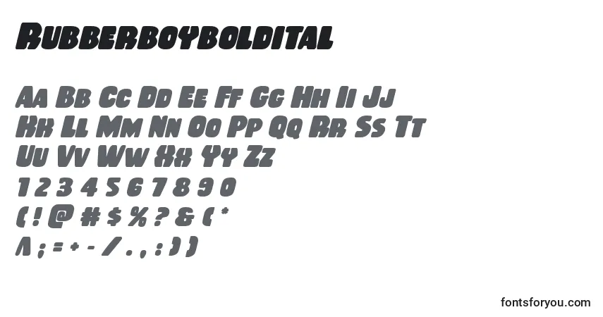 Czcionka Rubberboyboldital – alfabet, cyfry, specjalne znaki