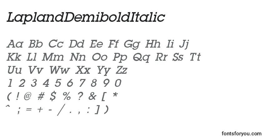A fonte LaplandDemiboldItalic – alfabeto, números, caracteres especiais