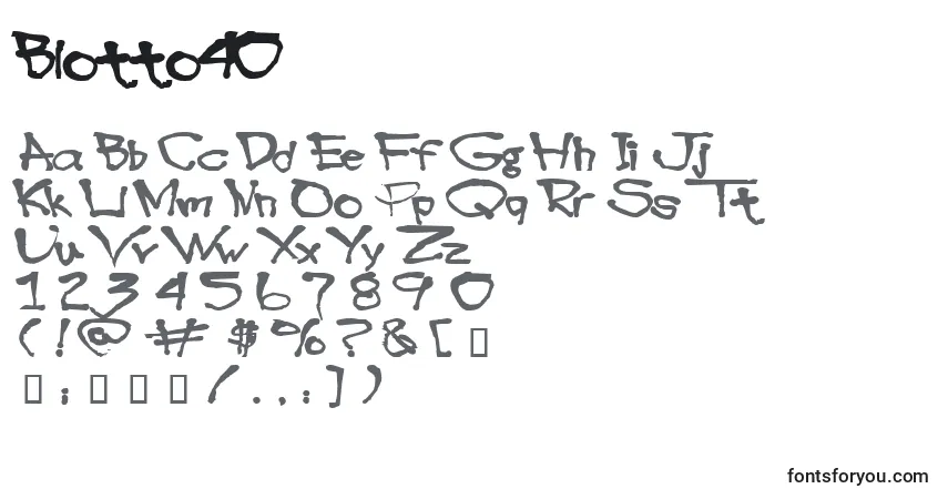 A fonte Blotto40 – alfabeto, números, caracteres especiais