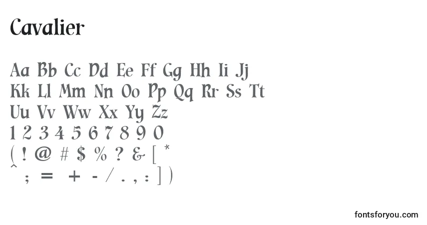 Czcionka Cavalier – alfabet, cyfry, specjalne znaki