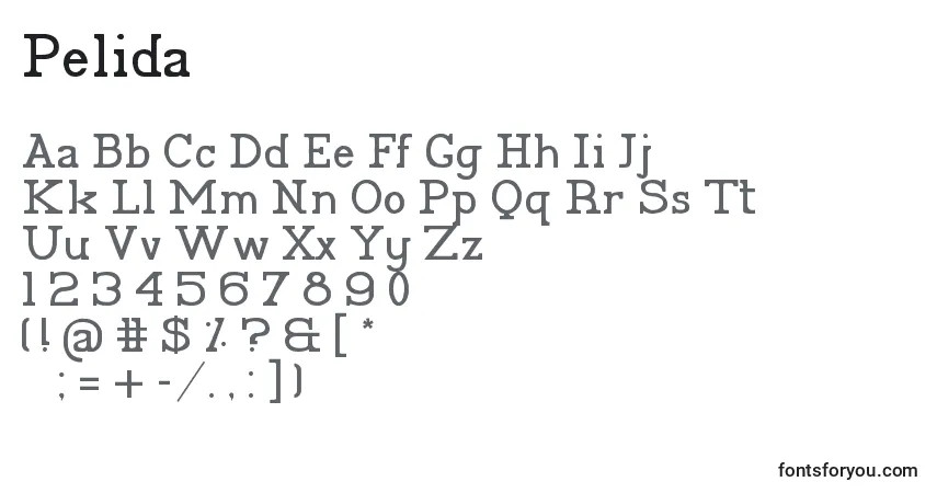 A fonte Pelida – alfabeto, números, caracteres especiais
