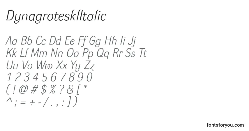 Czcionka DynagrotesklItalic – alfabet, cyfry, specjalne znaki