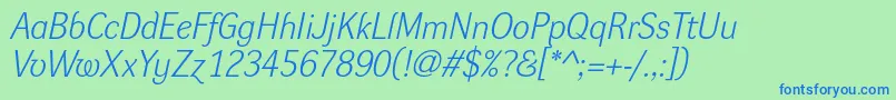 DynagrotesklItalic-Schriftart – Blaue Schriften auf grünem Hintergrund