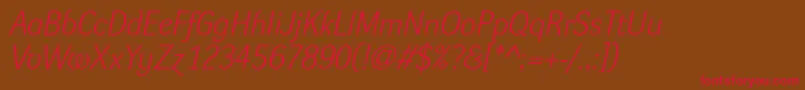 DynagrotesklItalic-Schriftart – Rote Schriften auf braunem Hintergrund