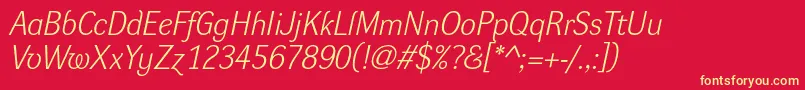 DynagrotesklItalic-Schriftart – Gelbe Schriften auf rotem Hintergrund