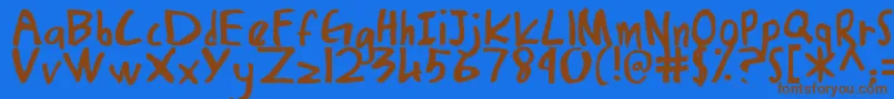 フォントDamiasHand – 茶色の文字が青い背景にあります。