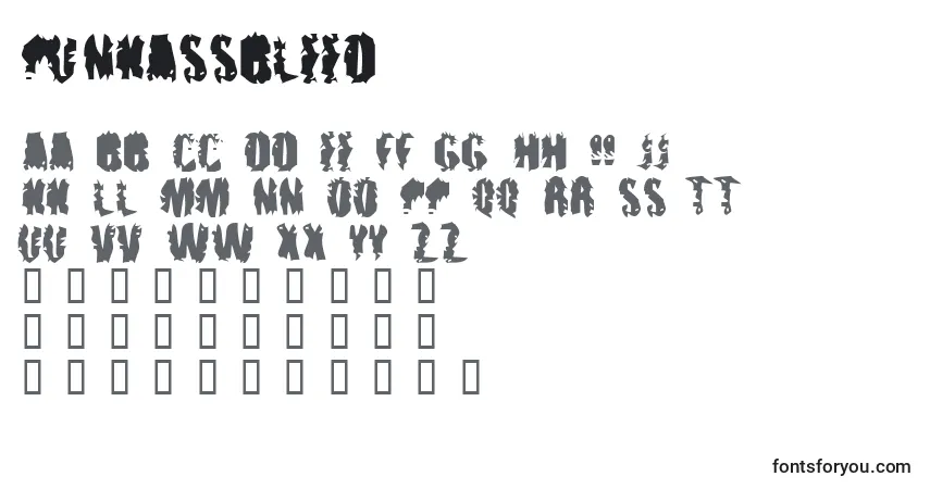 Schriftart Punkassbleed – Alphabet, Zahlen, spezielle Symbole