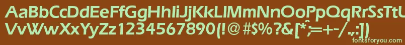E820SansDemiRegular-fontti – vihreät fontit ruskealla taustalla