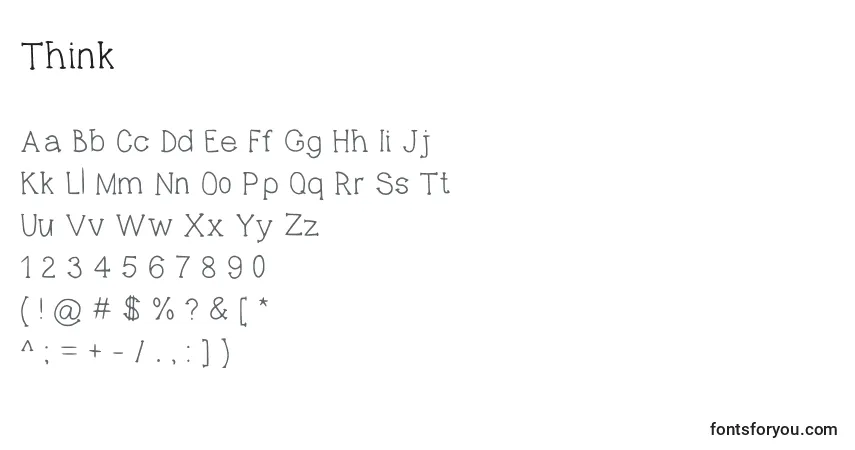 Czcionka Think – alfabet, cyfry, specjalne znaki