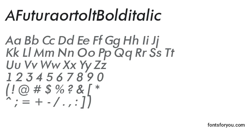 Schriftart AFuturaortoltBolditalic – Alphabet, Zahlen, spezielle Symbole