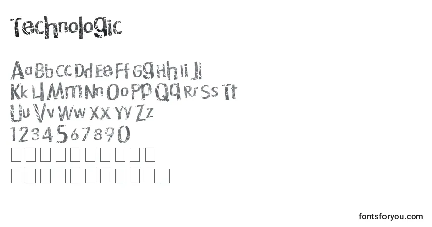 Czcionka Technologic – alfabet, cyfry, specjalne znaki