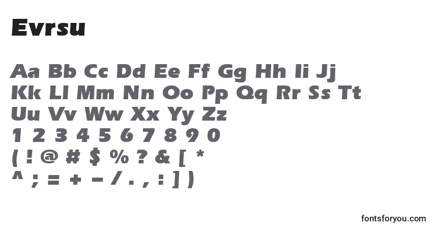 A fonte Evrsu – alfabeto, números, caracteres especiais