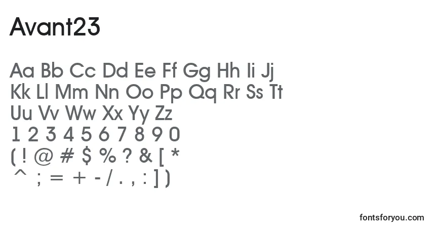 Czcionka Avant23 – alfabet, cyfry, specjalne znaki