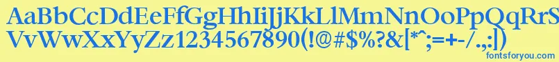 フォントBernsteinserialMediumRegular – 青い文字が黄色の背景にあります。