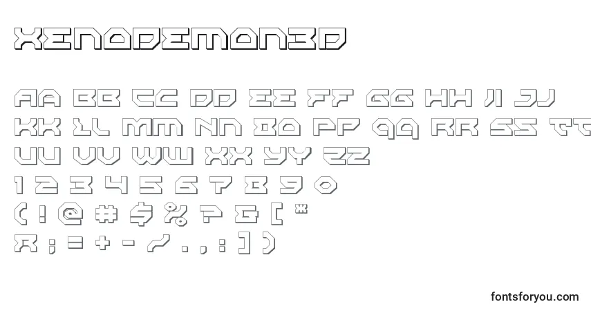 A fonte Xenodemon3D – alfabeto, números, caracteres especiais
