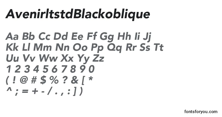 Schriftart AvenirltstdBlackoblique – Alphabet, Zahlen, spezielle Symbole